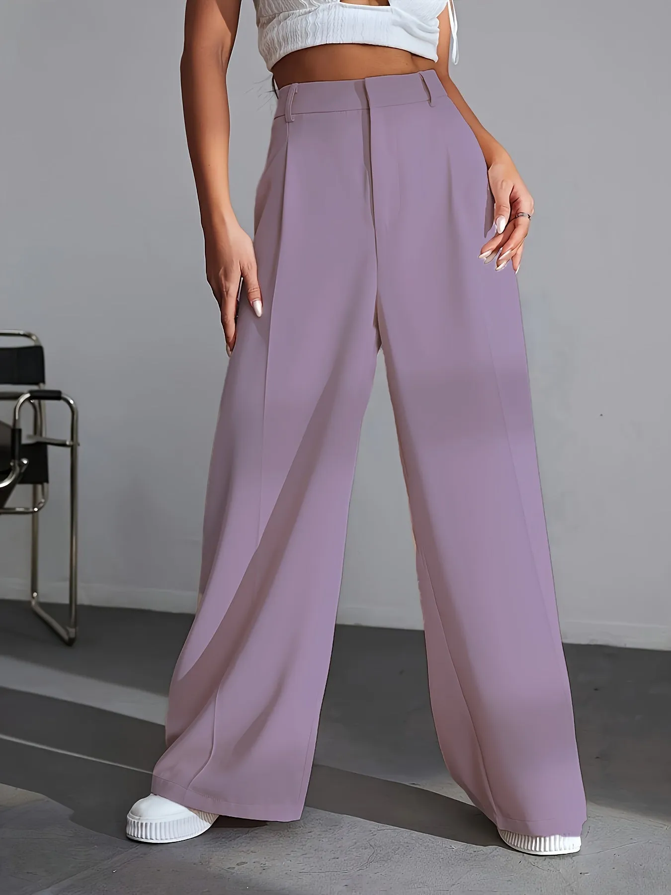 Women's High Waisted Wide Leg Trousers - Pleated Style sold by Elvoria London product image thumbnail 4