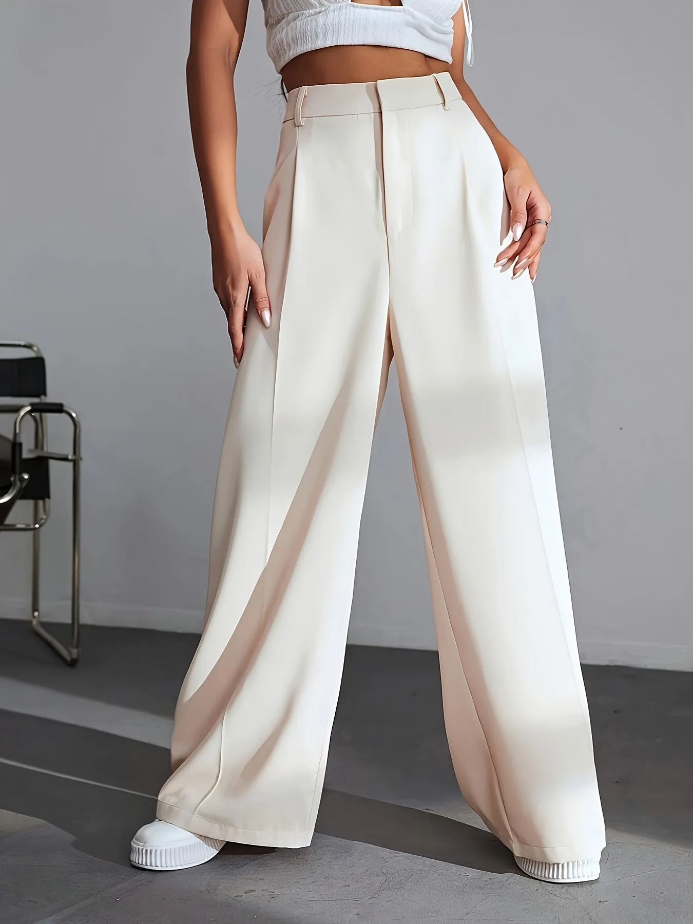 Women's High Waisted Wide Leg Trousers - Pleated Style sold by Elvoria London