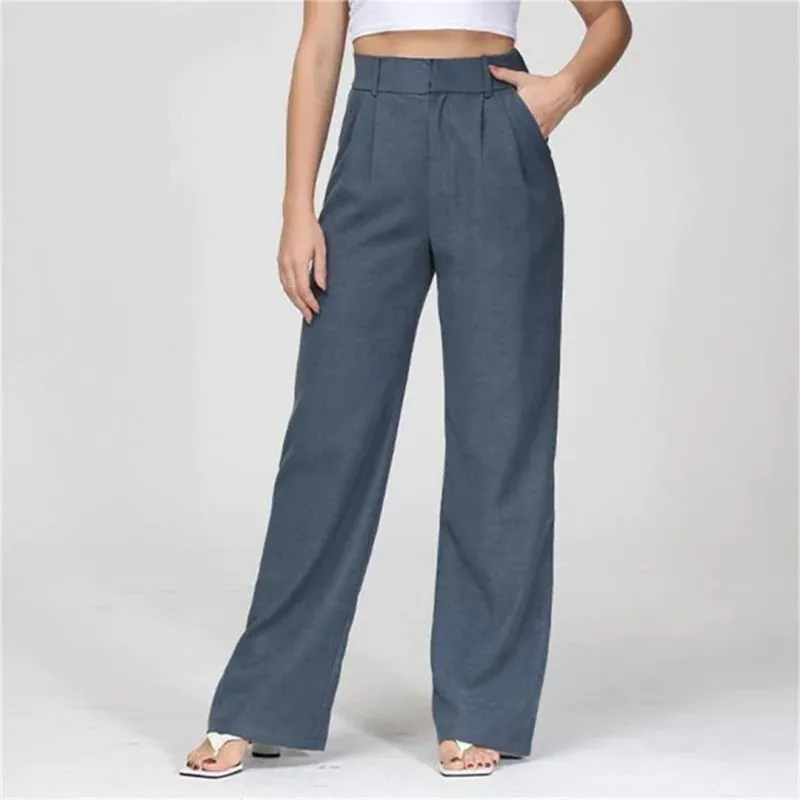 Women's Wide Leg Work Trousers - High-Waisted & Pleated sold by Elvoria London