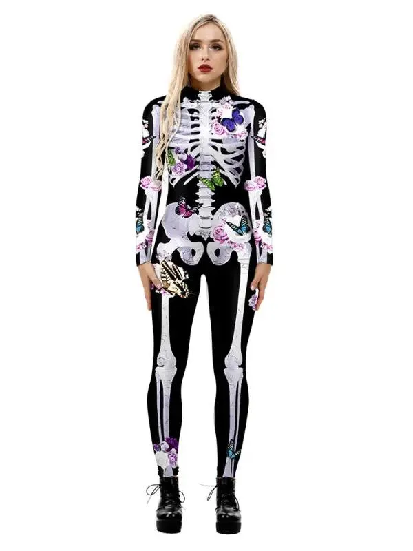 Women's Skeleton Halloween Costume - Spooky Jumpsuit sold by Elvoria London