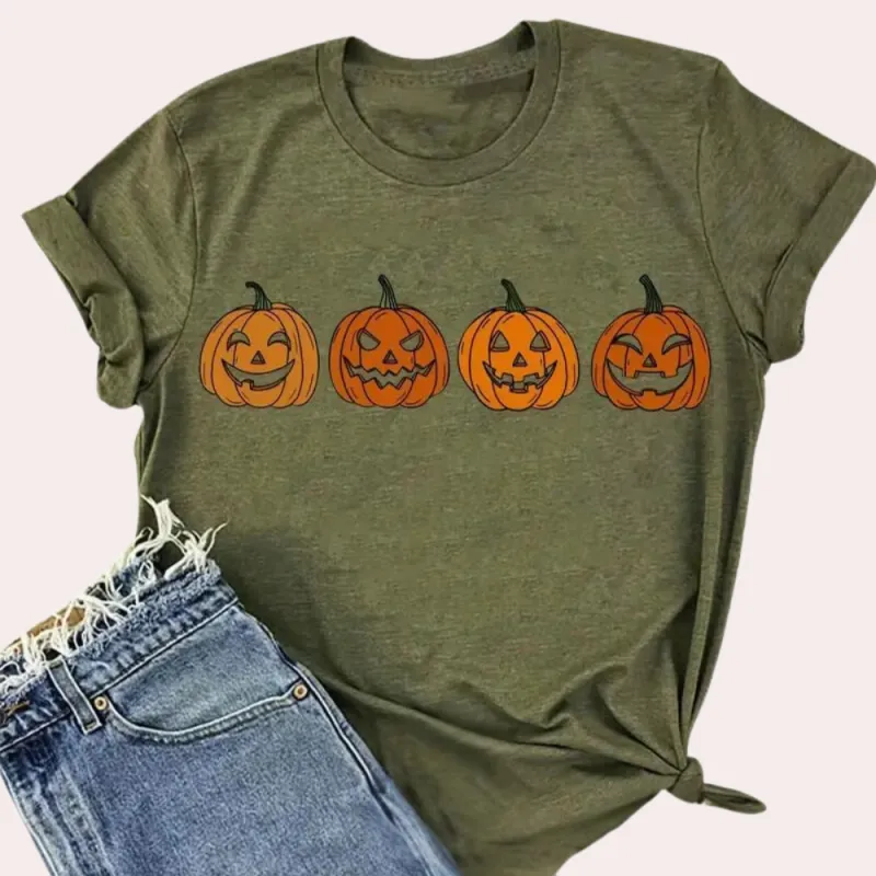Women's Halloween Costume T-shirt - Casual Pumpkin Print sold by Elvoria London