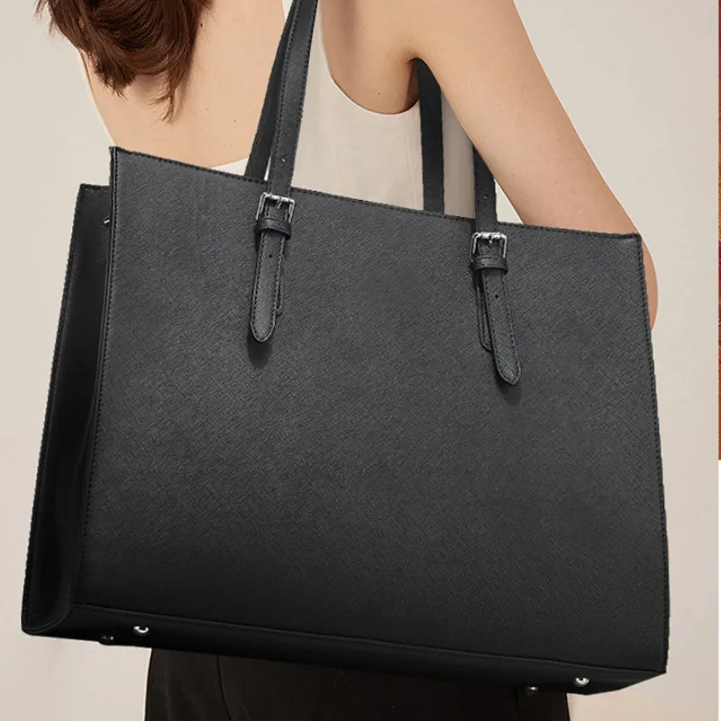 Women's Leather Laptop Tote Bag - Casual and Simple sold by Elvoria London