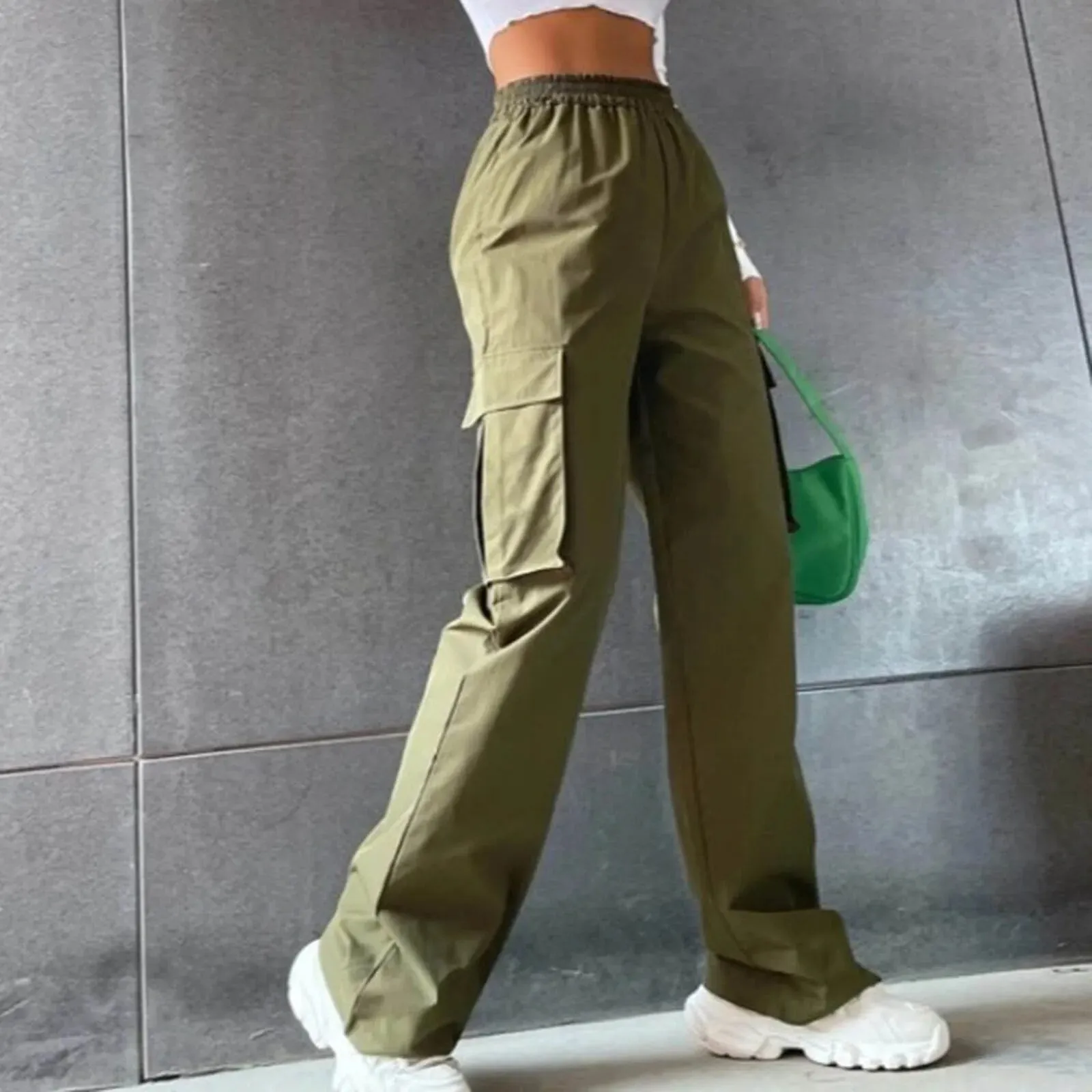 Women's High-Waisted Cargo Trousers - Wide Leg with Multi-Pockets sold by Elvoria London product image thumbnail 3