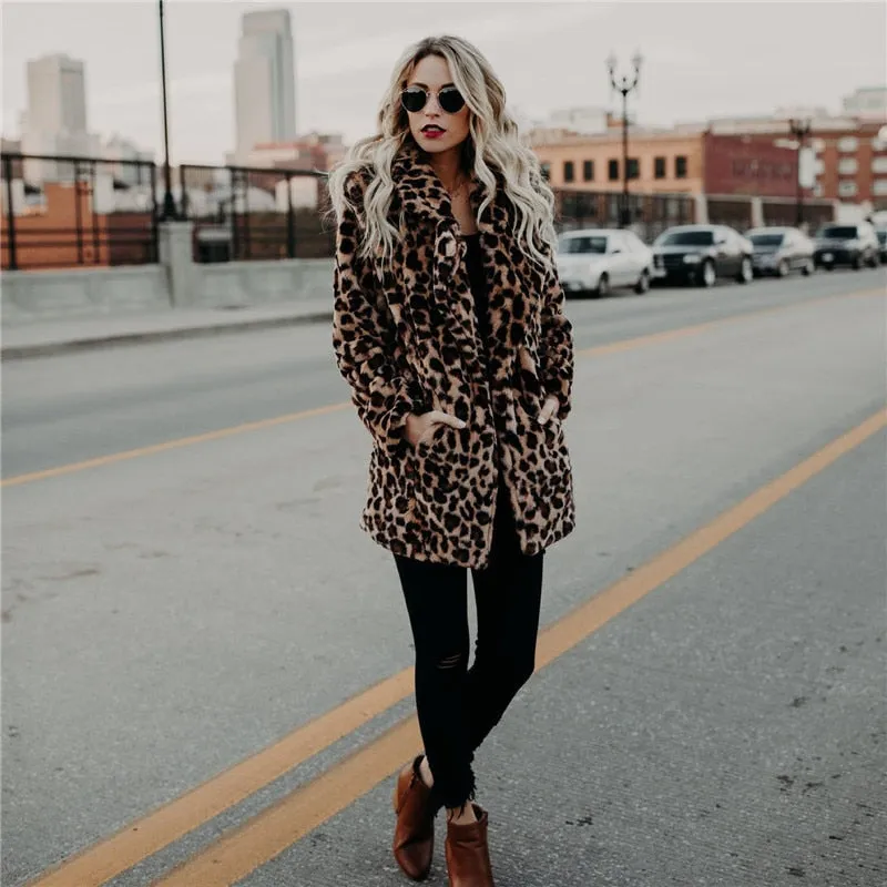 Women's Leopard Print Winter Coat - Plush & Cosy sold by Elvoria London