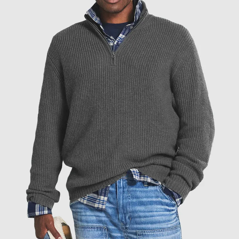 Men's Quarter-Zip Jumper - Knitted Cosy Ribbed Style sold by Elvoria London