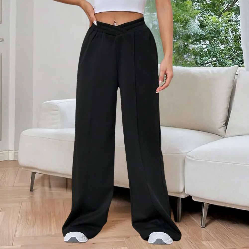 Women's Pleated Wide Leg Joggers - V-Waist Detail sold by Elvoria London
