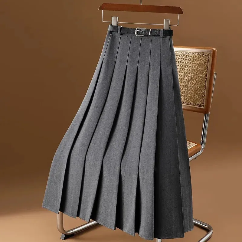 Women's Vintage Pleated Midi Skirt - Stylish Belted Design sold by Elvoria London