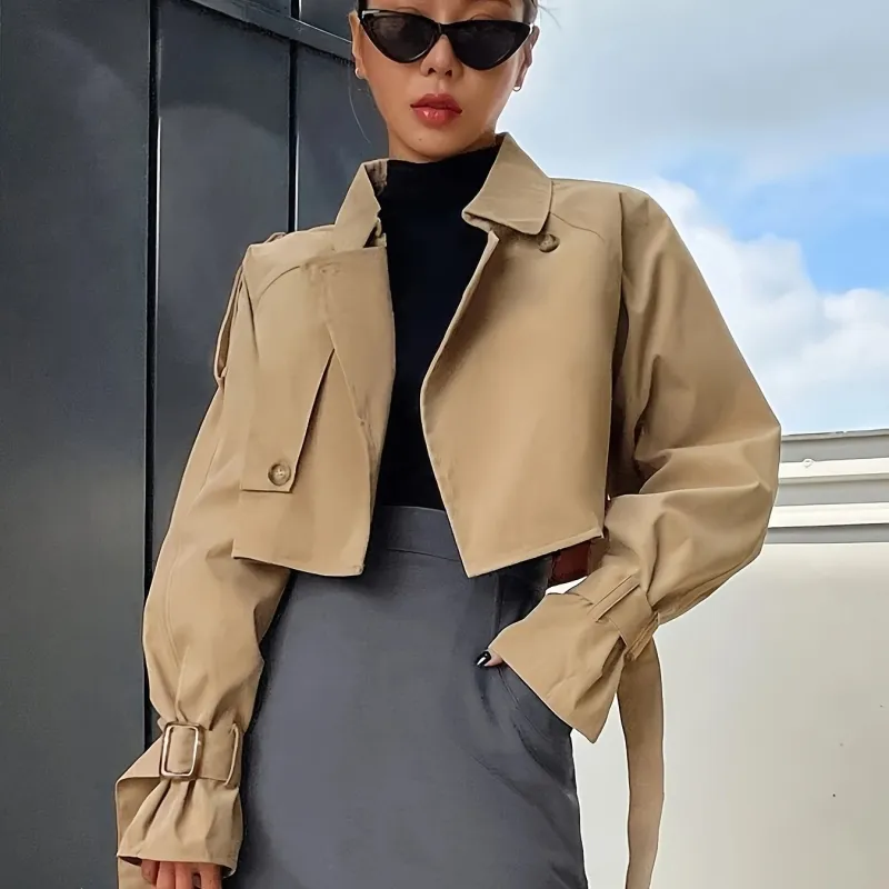 Women's Stylish Crop Trench Coat - Comfortable & Elegant sold by Elvoria London