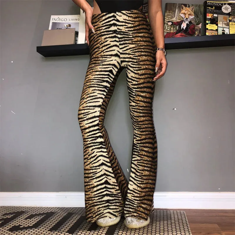 Women's Leopard & Tiger Print Flared Leggings - High Waist Club Wear sold by Elvoria London