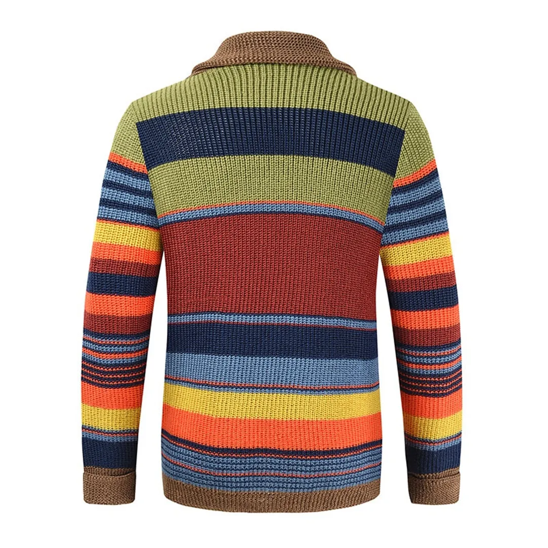Men's Multicolour Vintage Knit Button Cardigan - Striped All-Season Sweater sold by Elvoria London product image thumbnail 2