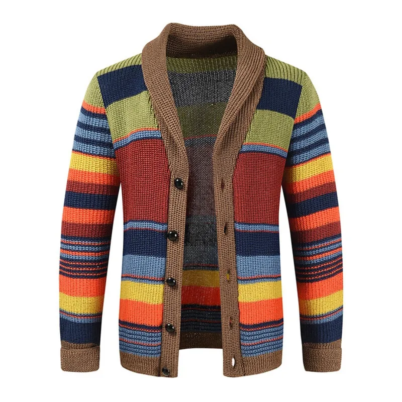 Men's Multicolour Vintage Knit Button Cardigan - Striped All-Season Sweater made by Elvoria London