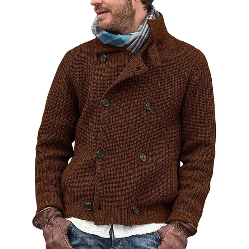 Men's Double-Breasted Knit Cardigan - Vintage Warm Winter Sweater sold by Elvoria London