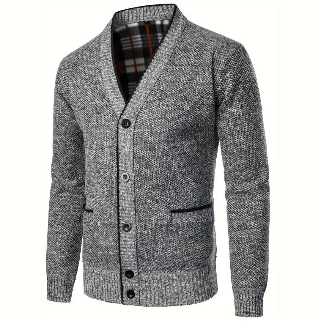 Men's Light Grey V-Neck Button Cardigan - Casual Knit Vest sold by Elvoria London product image thumbnail 3