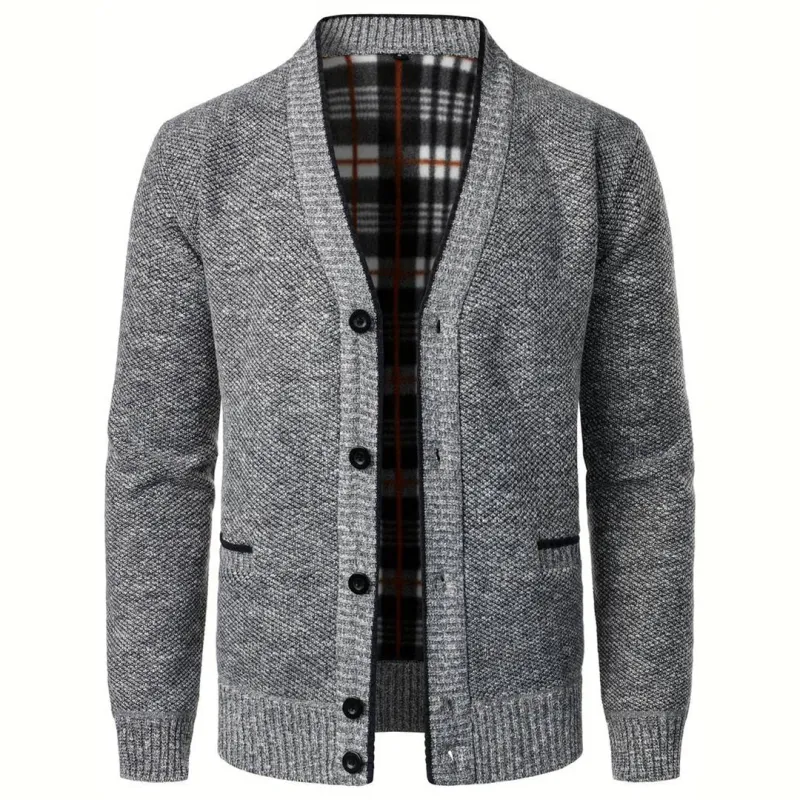 Men's Light Grey V-Neck Button Cardigan - Casual Knit Vest sold by Elvoria London