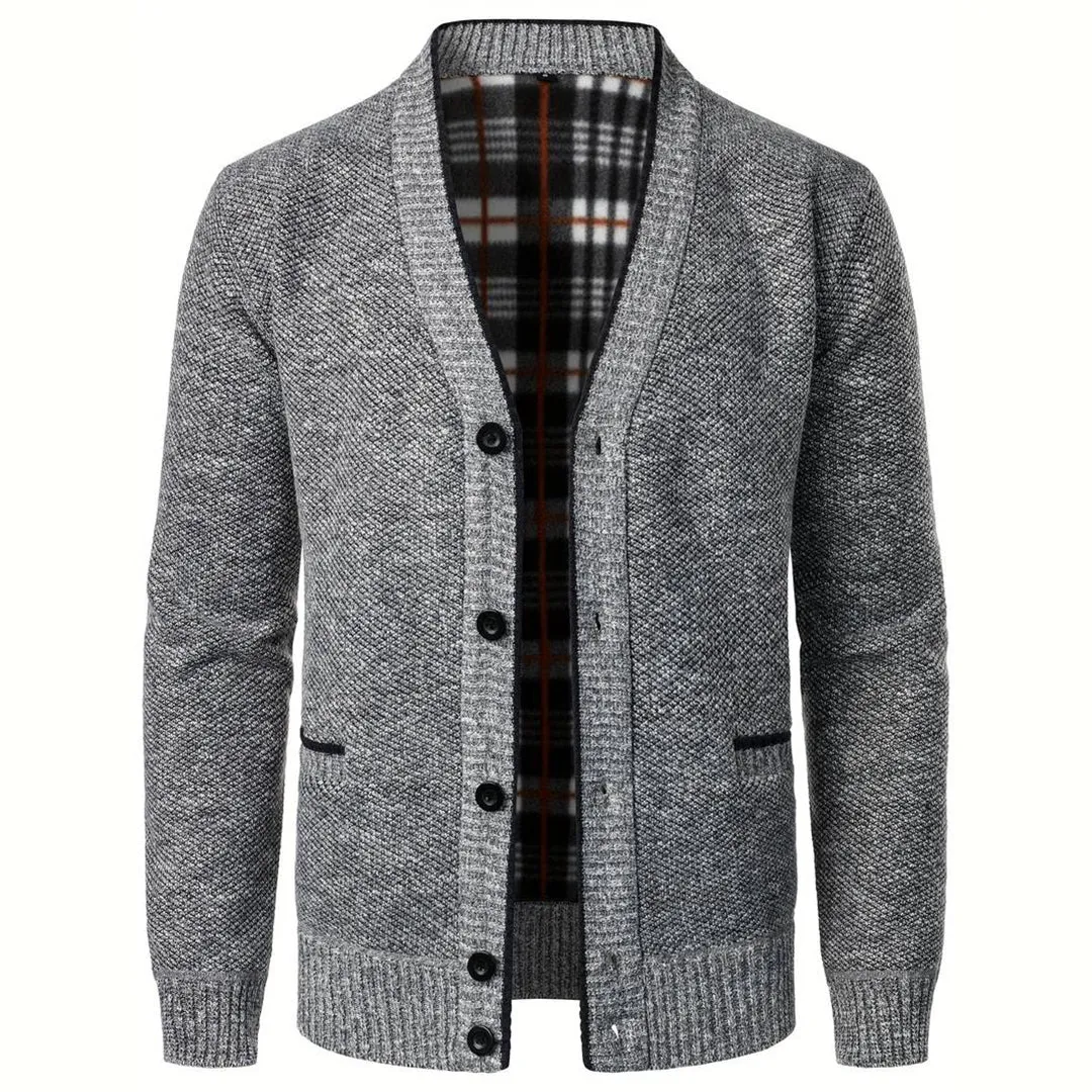 Men's Light Grey V-Neck Button Cardigan - Casual Knit Vest sold by Elvoria London