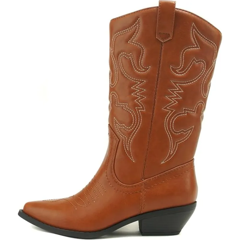Women's Embroidered Cowboy Ankle Boots - Pointed Toe & Medium Heel sold by Elvoria London