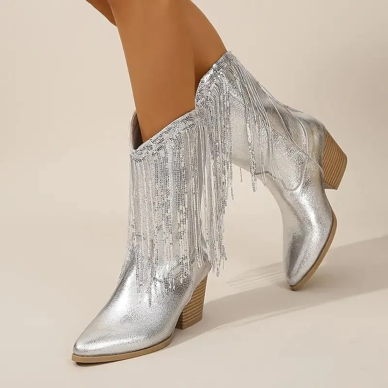 Women's Mid-Calf Cowboy Boots - Sequin & Fringe sold by Elvoria London product image thumbnail 2
