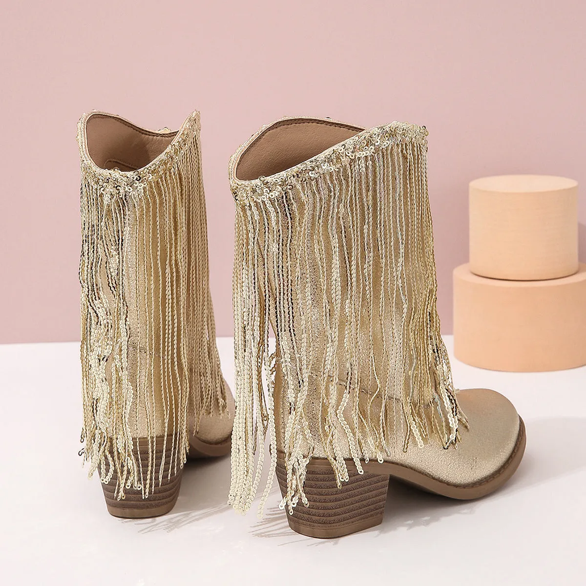 Women's Mid-Calf Cowboy Boots - Sequin & Fringe sold by Elvoria London product image thumbnail 3