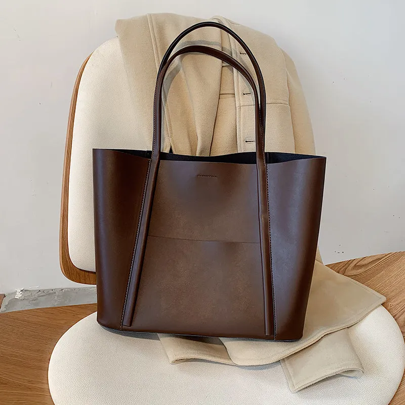 Women's Leather Top Handle Tote Bag - Simple Chic Large Capacity sold by Elvoria London