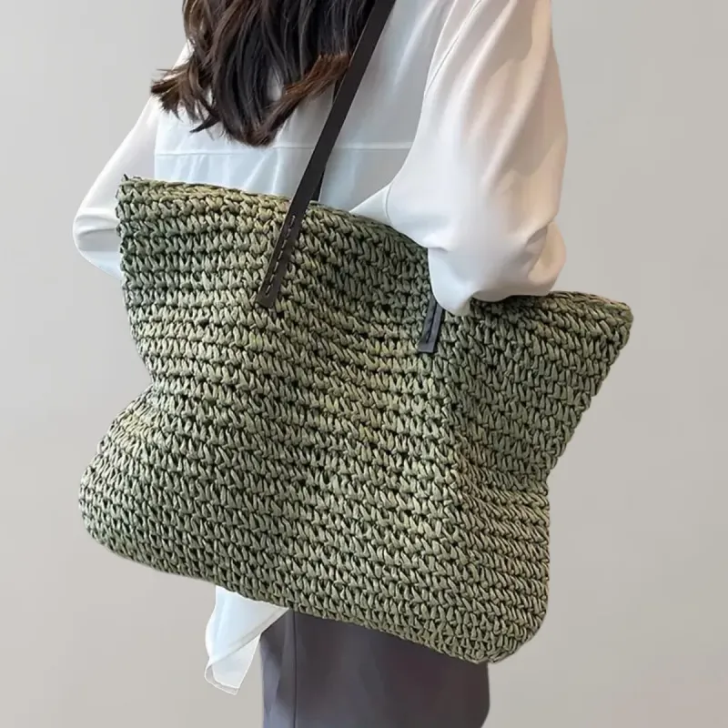 Women's Oversized Woven Straw Tote Bag - Boho Style Summer Shoulder Carry sold by Elvoria London