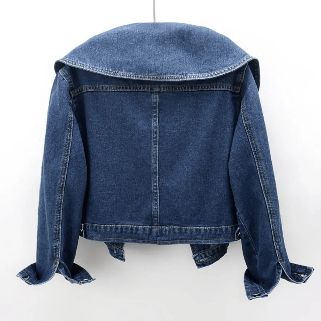 Women's Blue Denim Jacket - Sailor Collar Vintage Crop sold by Elvoria London product image thumbnail 2