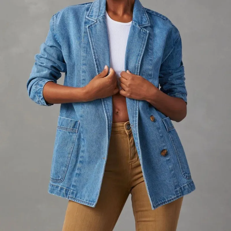 Women's Blue Lightweight Denim Jacket - Oversized Fit Vest sold by Elvoria London
