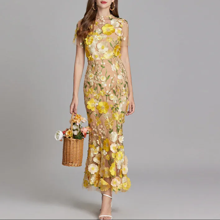 Women's Elegant Embroidered Midi Dress - Sleeveless, Timeless Design sold by Elvoria London product image thumbnail 3