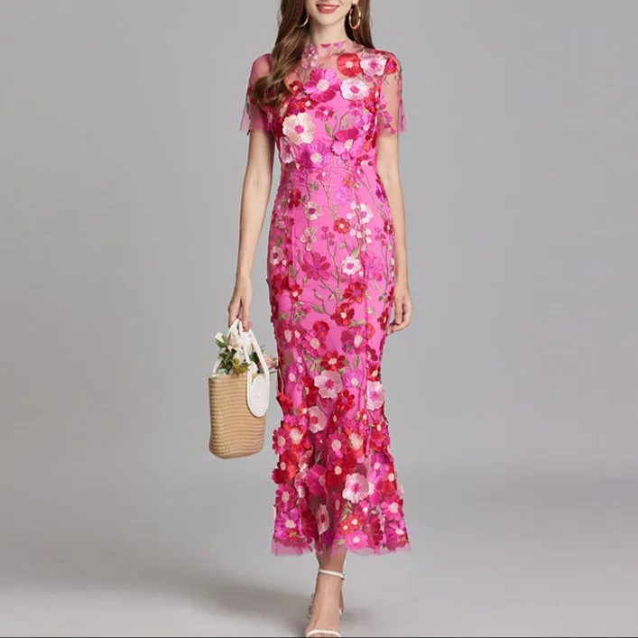 Women's Elegant Embroidered Midi Dress - Sleeveless, Timeless Design sold by Elvoria London