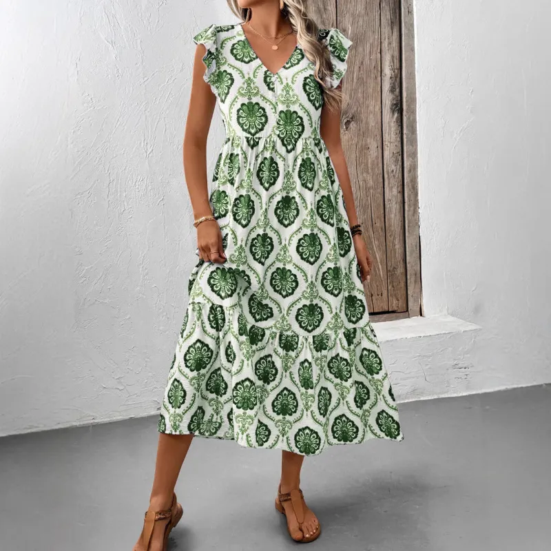 Women's Tiered Floral Midi Dress - Flowy, Versatile Summer sold by Elvoria London