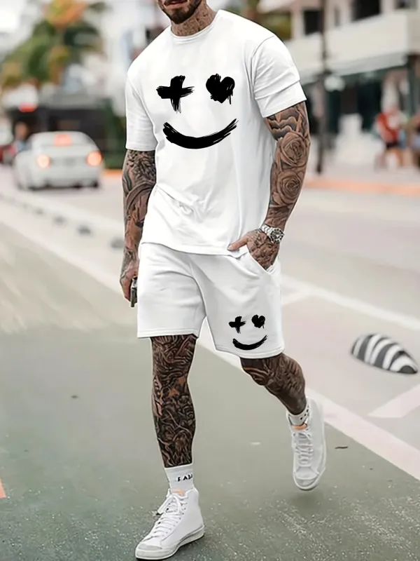 Smiley T-Shirt and Shorts Set for Men sold by Elvoria London