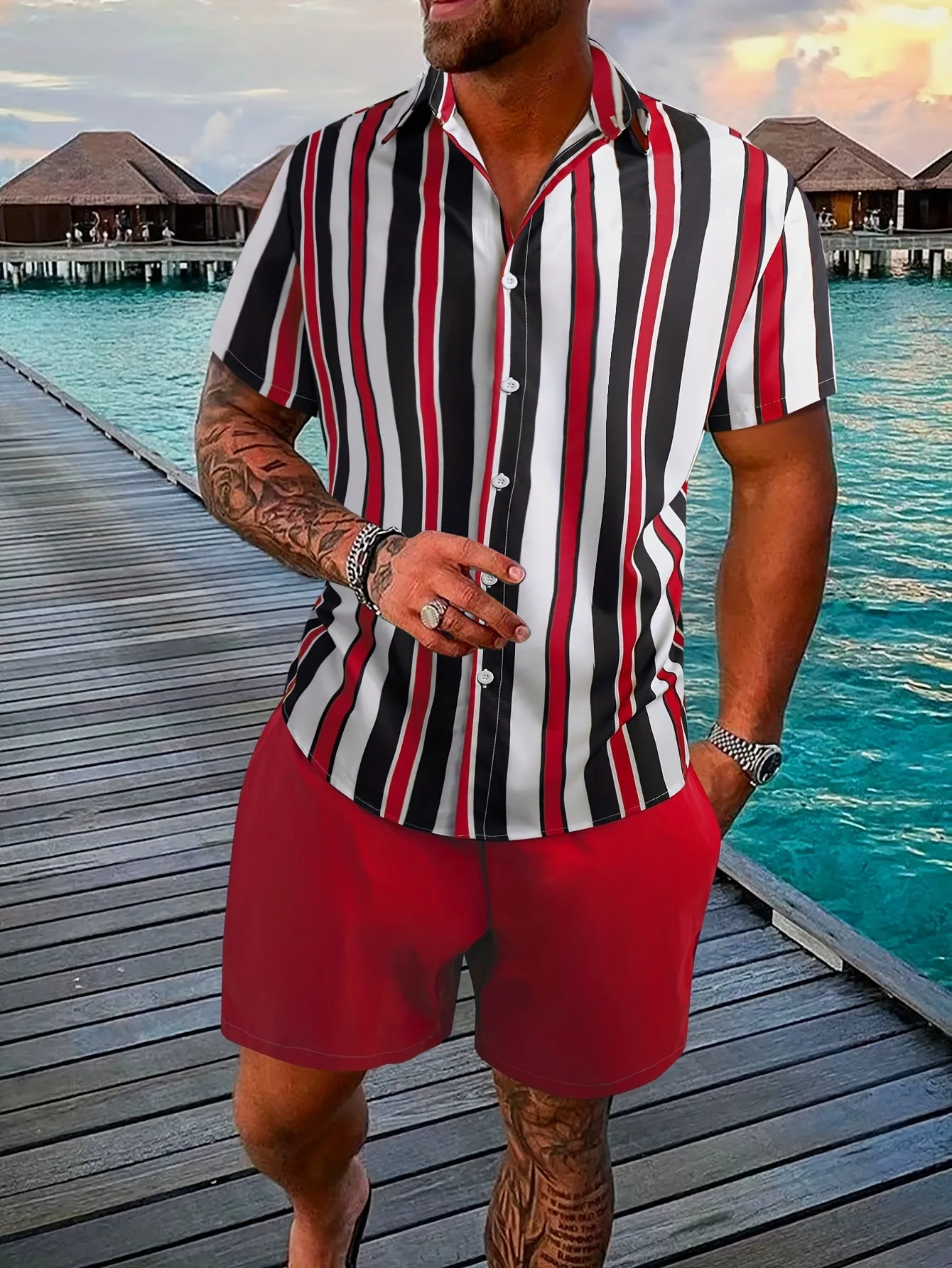 Stylish Striped Shirt and Shorts Set for Men sold by Elvoria London product image thumbnail 5