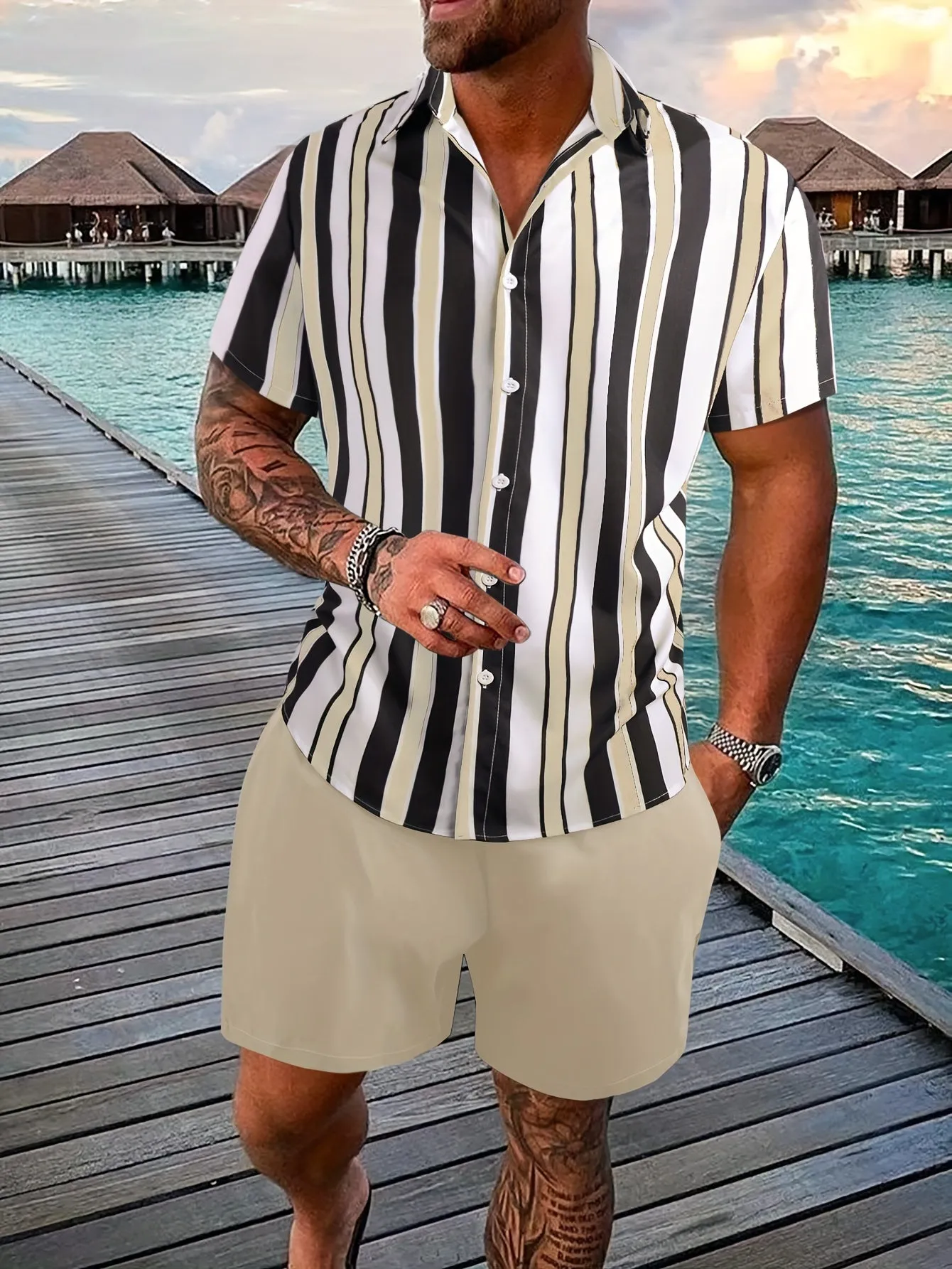 Stylish Striped Shirt and Shorts Set for Men sold by Elvoria London product image thumbnail 2