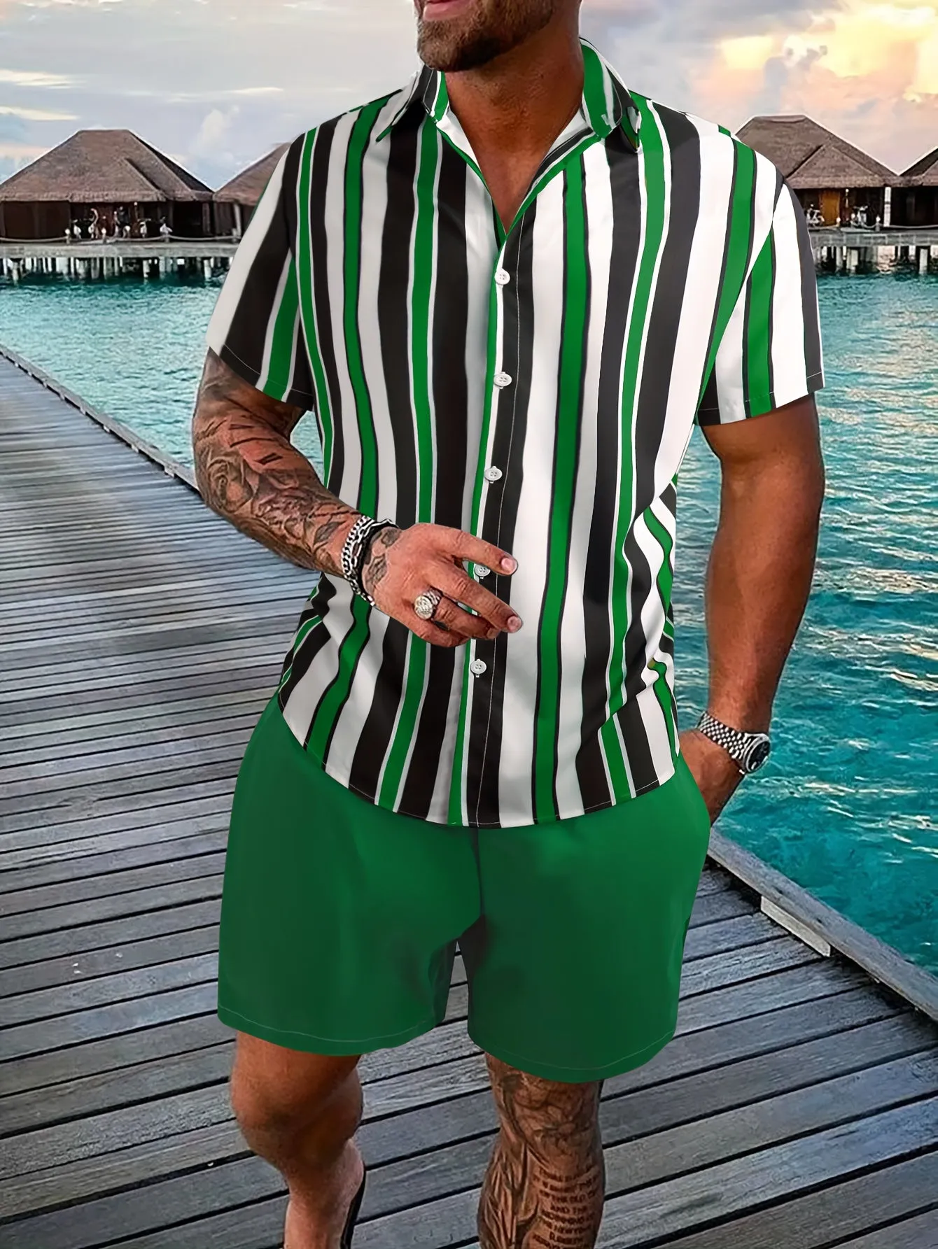Stylish Striped Shirt and Shorts Set for Men sold by Elvoria London product image thumbnail 3