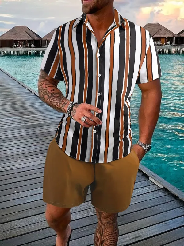 Stylish Striped Shirt and Shorts Set for Men sold by Elvoria London