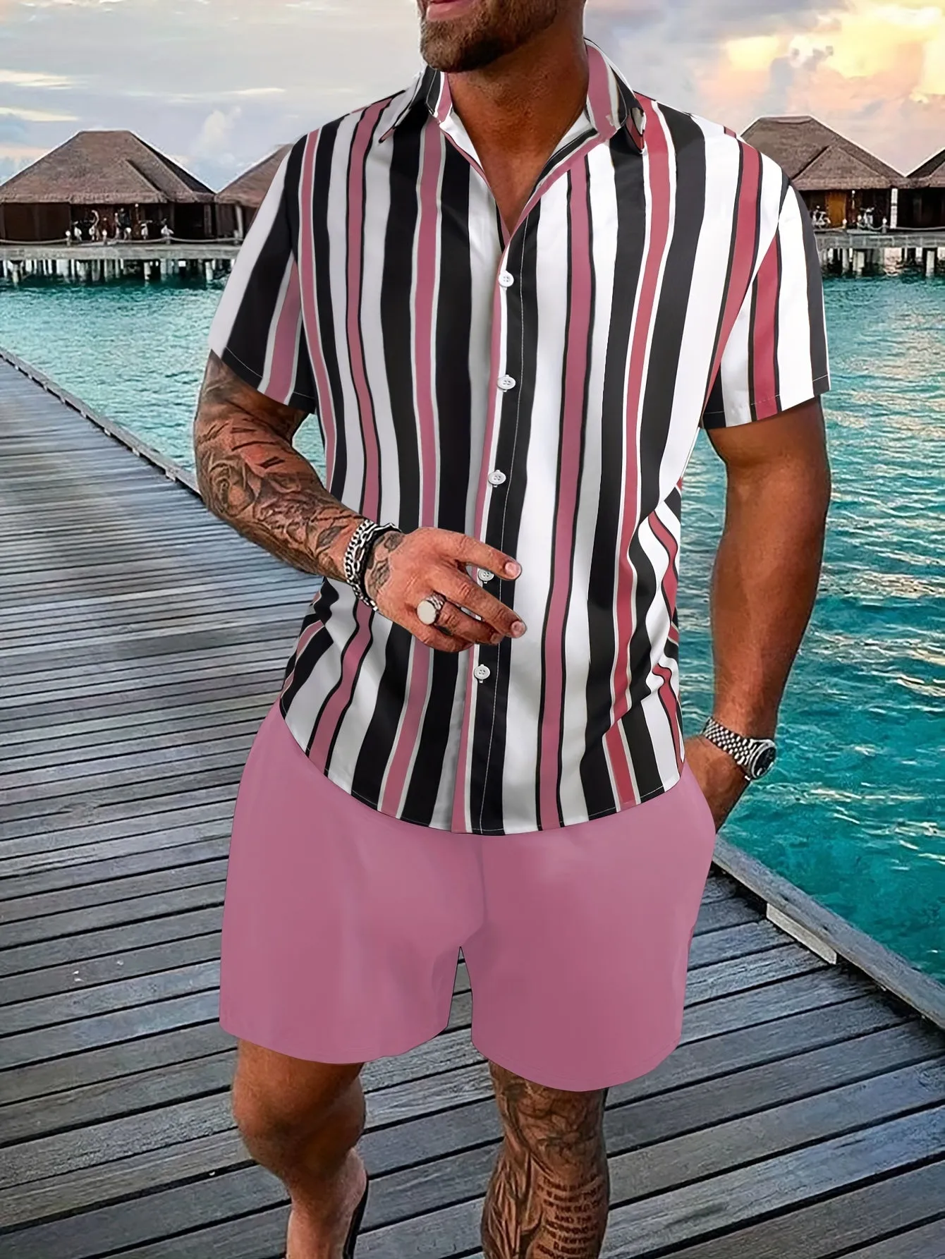 Stylish Striped Shirt and Shorts Set for Men sold by Elvoria London product image thumbnail 4
