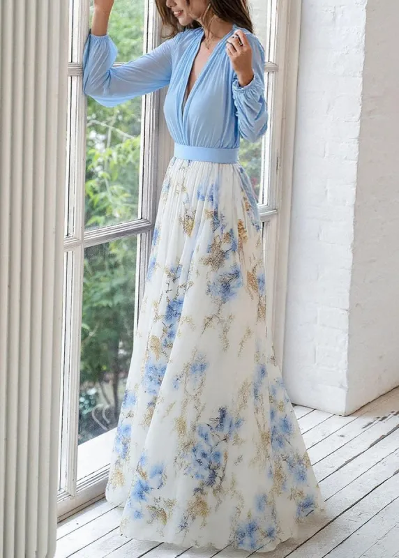 Floral Print Blue Maxi Dress for Women sold by Elvoria London
