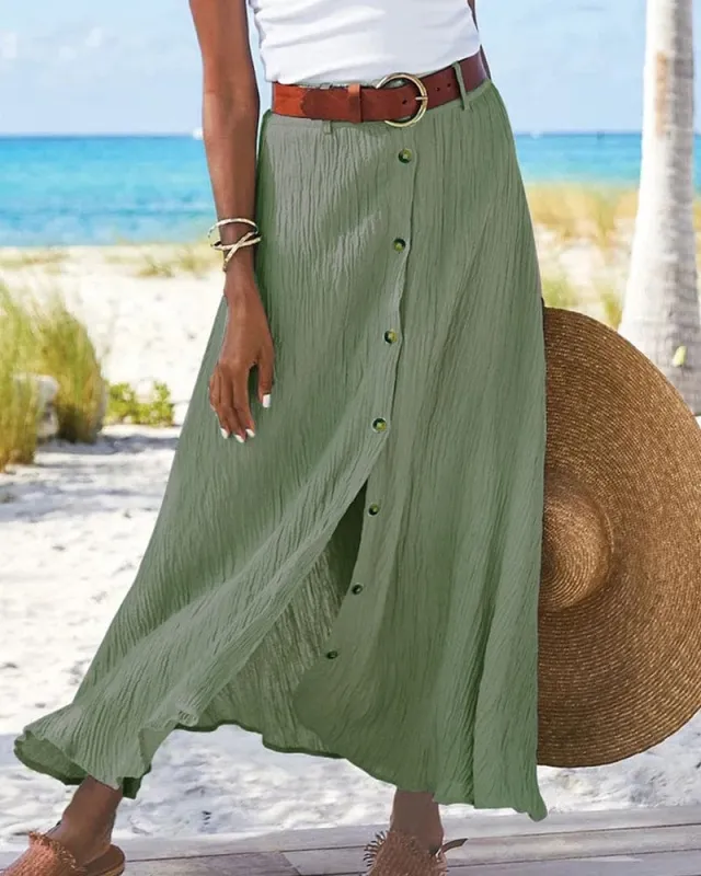 Lightweight Button-Front Maxi Skirt for Women sold by Elvoria London