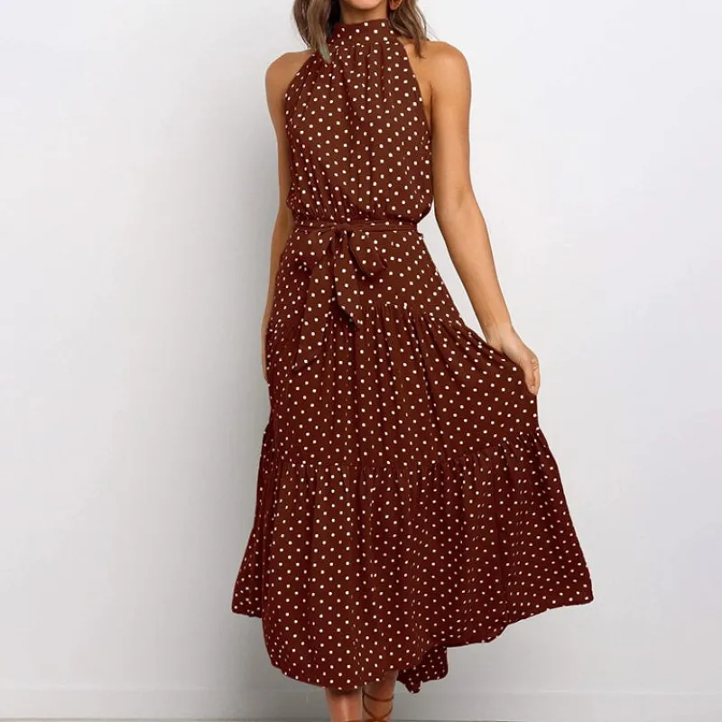 Stylish Polka Dot Halter Dress for Women sold by Elvoria London