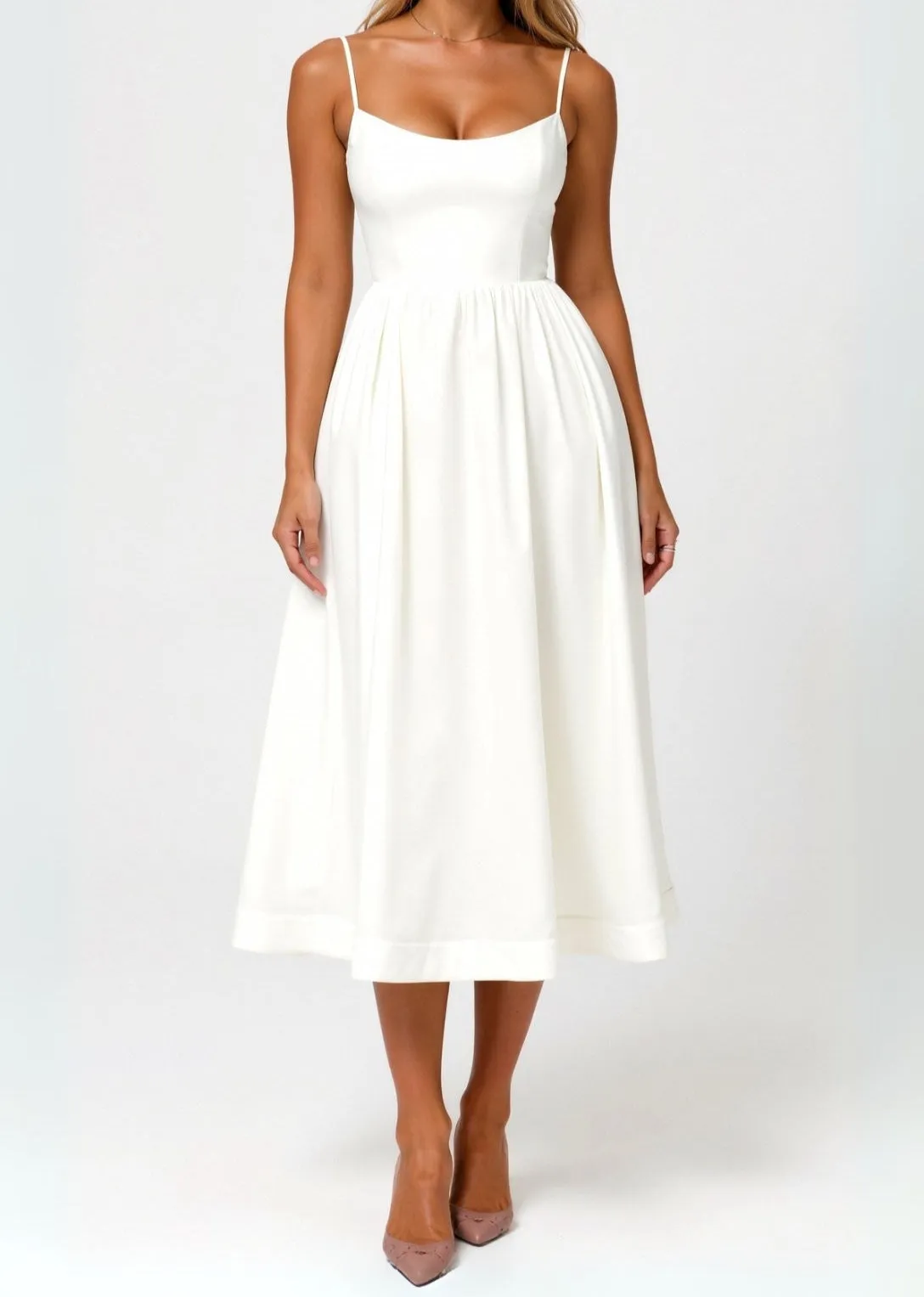 Wedding Guest Dress, Elegant Corset Midi Dress for Women - White, Light Blue, Pink, Purple sold by Elvoria London