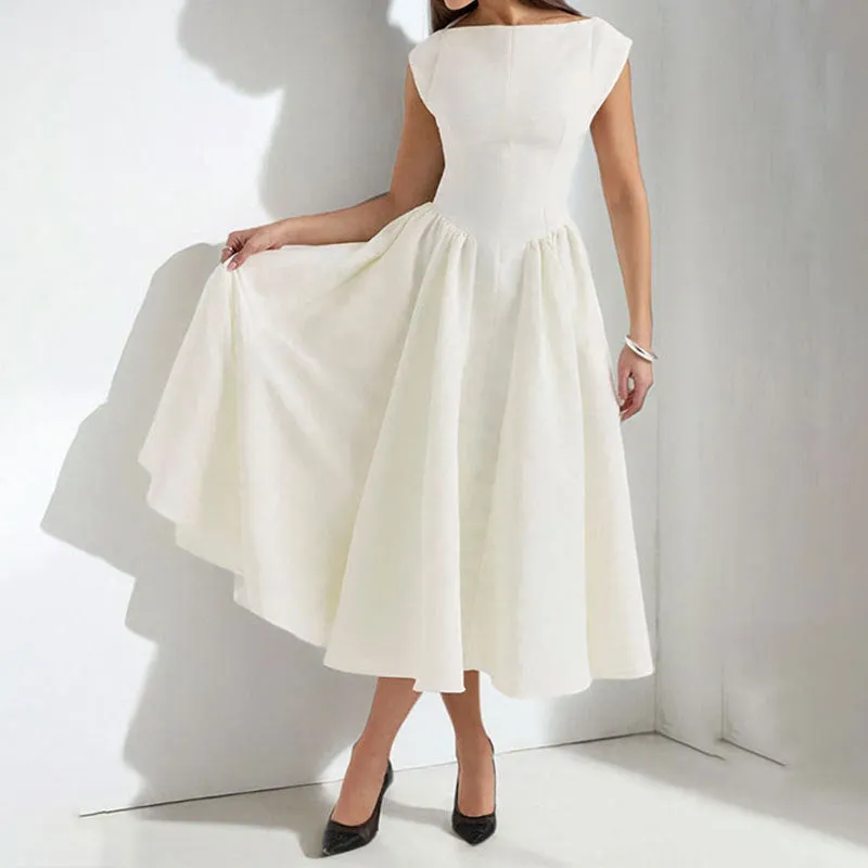 Elegant Pleated Midi Dress for Women sold by Elvoria London
