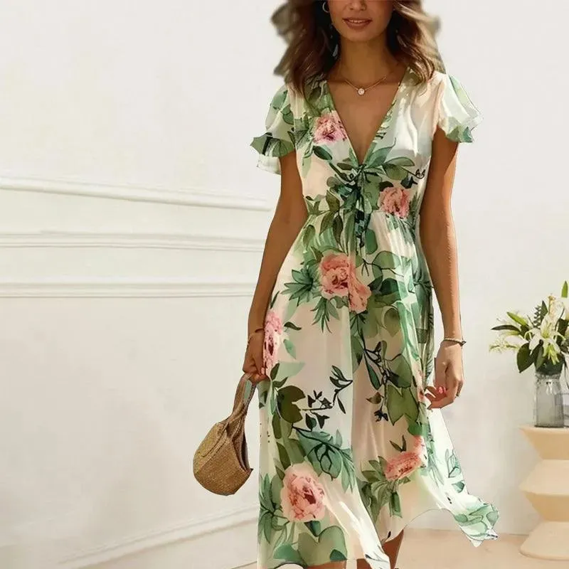 Elegant Green Floral Midi Dress for Women sold by Elvoria London product image thumbnail 2