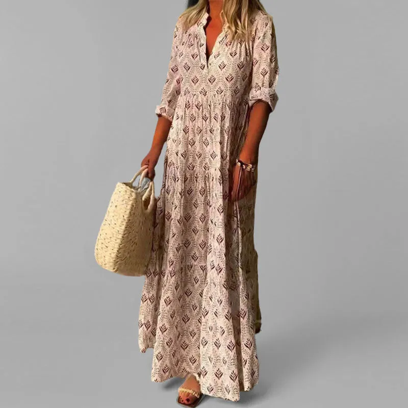 Boho Floral Print V-Neck Maxi Dress sold by Elvoria London