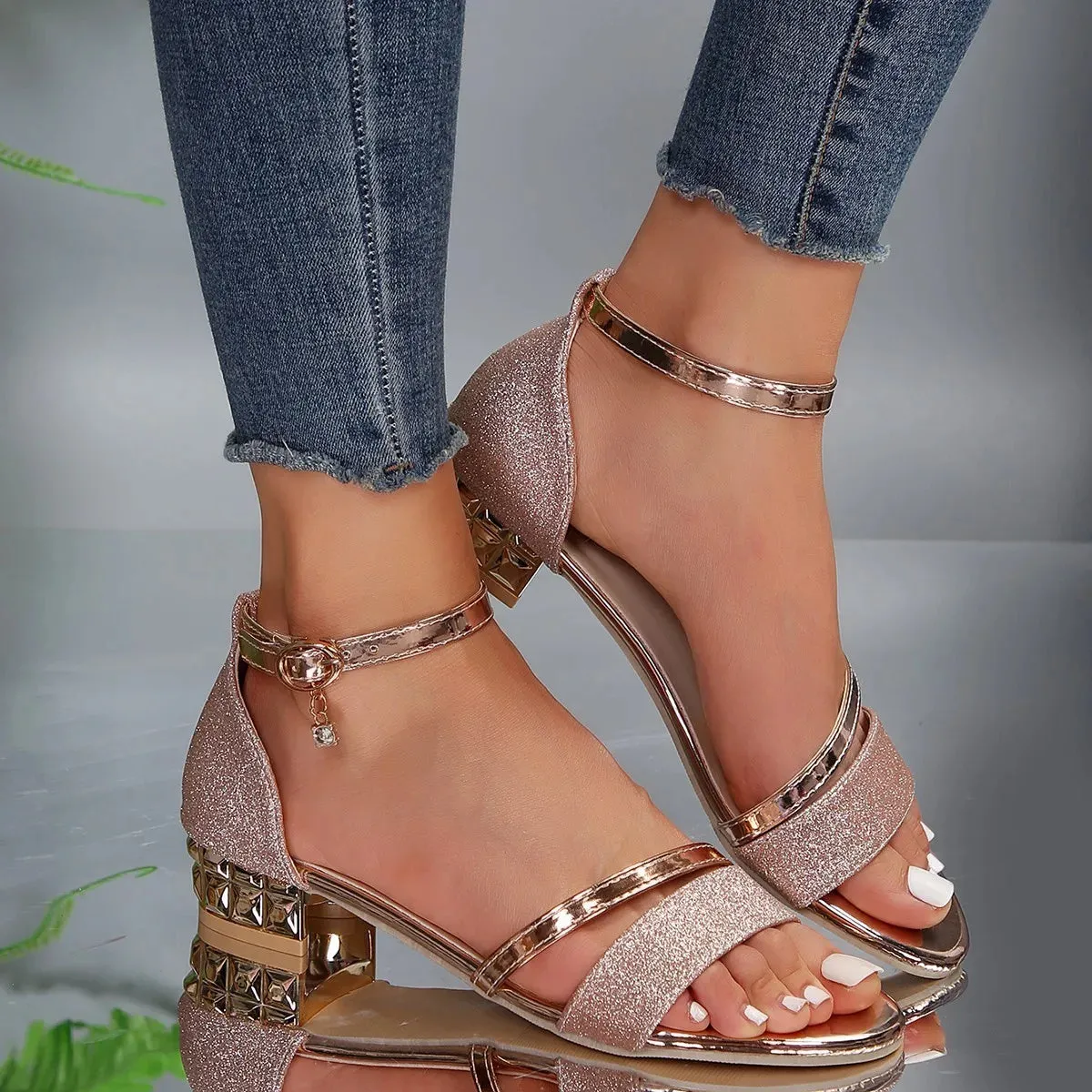 Elegant Open-Toe Ankle Strap Block Heel Sandals for Women sold by Elvoria London product image thumbnail 2