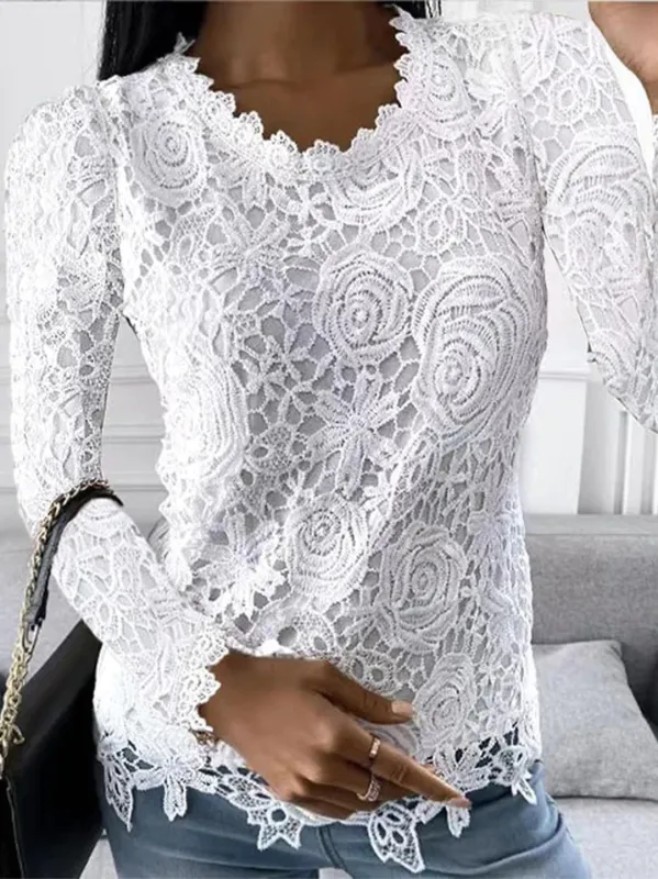 Elegant Long Sleeve Floral Lace Blouse for Women sold by Elvoria London