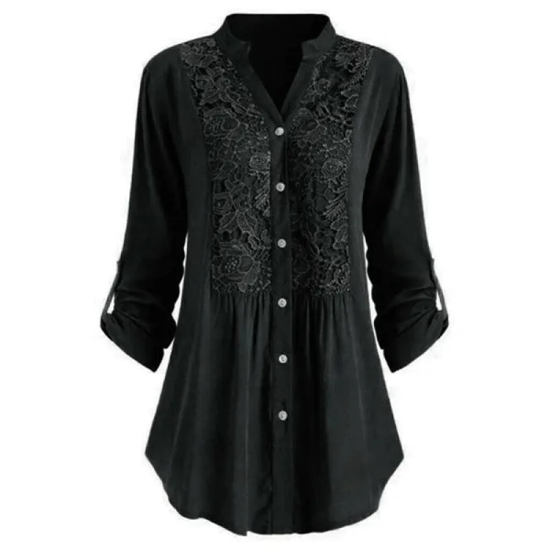 Elegant Longline Lace Button-Down Blouse for Women sold by Elvoria London