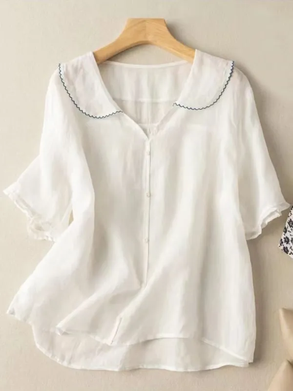 Elegant Short Sleeve Button-Up Blouse for Women sold by Elvoria London
