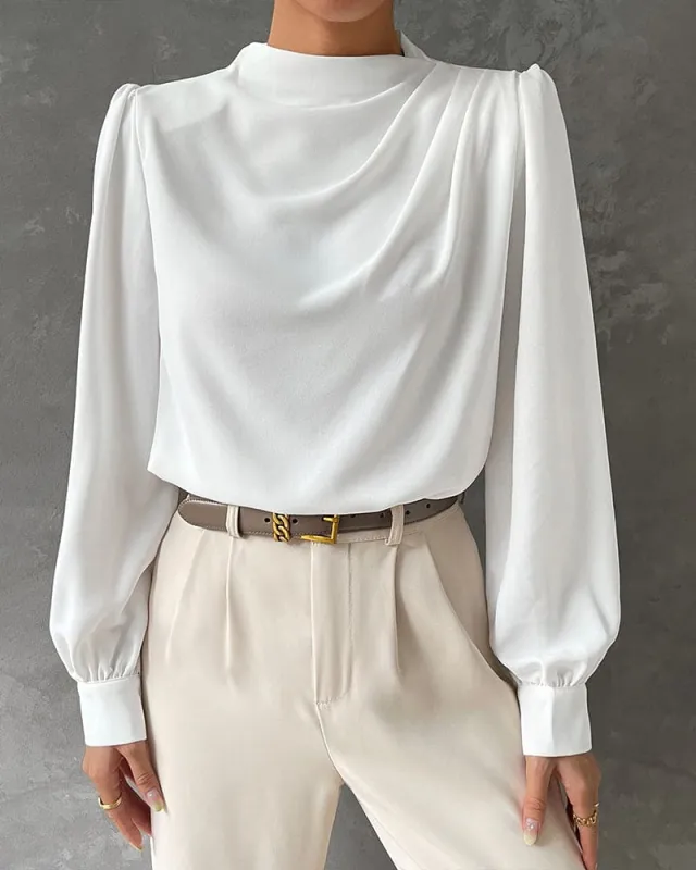 Elegant White Blouse with Pleats Detail for Women sold by Elvoria London