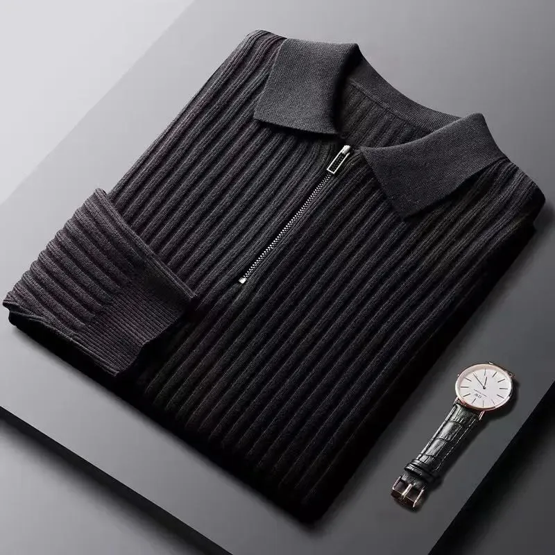 Elegant Polo-Style Zip Pullover for Men made by Elvoria London