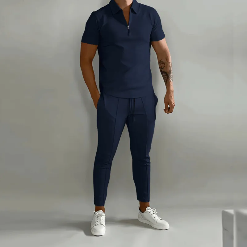 Elegant and Casual Polo Shirt and Trousers Set for Men made by Elvoria London