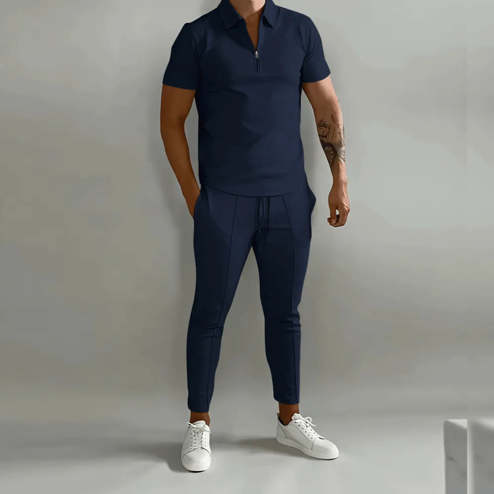Elegant and Casual Polo Shirt and Trousers Set for Men sold by Elvoria London